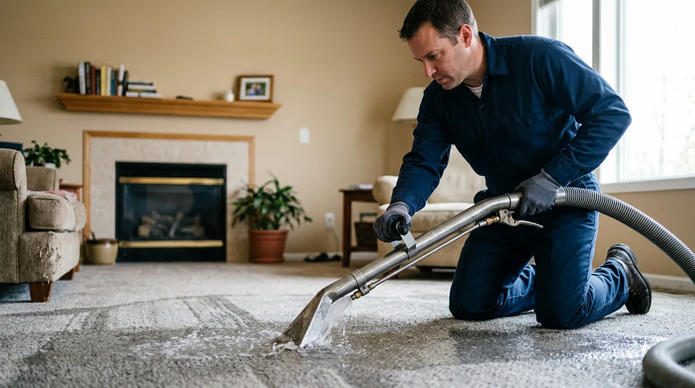 Water damage restoration technician working near Shell Rock, IA